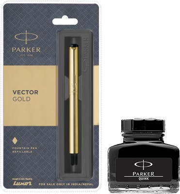 PARKER Vector Gold GT Fountain Pen with Black Quink Ink Bottle(Pack of 2, Black)