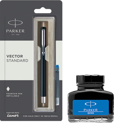 PARKER Vector Standard CT Fountain Pen - Black with Blue Quink Ink Bottle(Pack of 2, Ink Color - Blue)