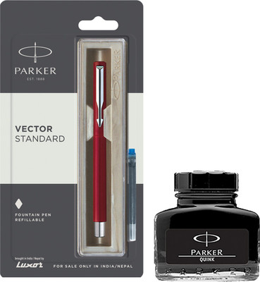 PARKER Vector Standard CT Fountain Pen - Red with Black Quink Ink Bottle(Pack of 2, Ink Color - Black)