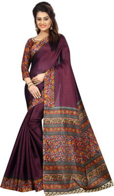 yashika Printed Kalamkari Silk Blend, Art Silk Saree(Purple)