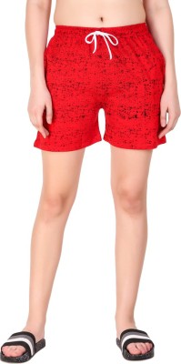 Kiba Retail Printed Women Red Regular Shorts