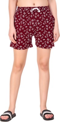 Kiba Retail Printed Women Maroon Regular Shorts