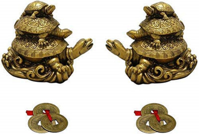 Ryme Three Tortoise with 2 Lucky Coin Set Decorative Showpiece  -  4 cm(Polyresin, Gold)