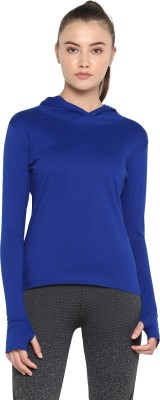 Ap'pulse Solid Women Hooded Neck Blue T-Shirt