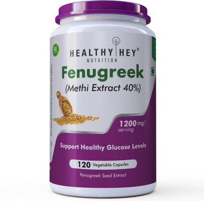 

HealthyHey Nutrition Fenugreek Seed 40% Methi Extract - 1200 MG Veg-Capsule, 120 Count(1200 mg)