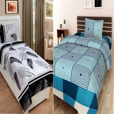 G S COLLECTIONS 180 TC Polycotton Single 3D Printed Flat Bedsheet(Pack of 2, Multicolor)