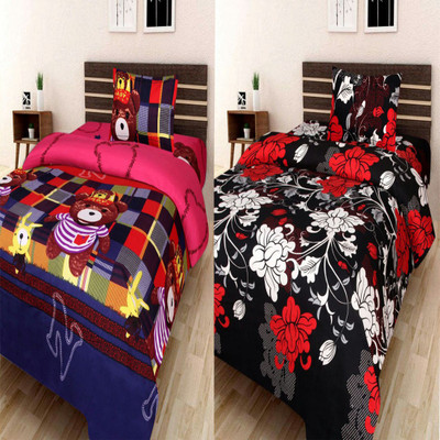 G S COLLECTIONS 180 TC Polycotton Single 3D Printed Flat Bedsheet(Pack of 2, Multicolor)