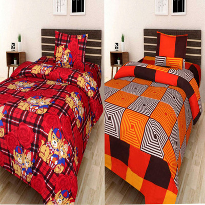 SHIVAM FAB 180 TC Polycotton Single Checkered Flat Bedsheet(Pack of 2, Multicolor)