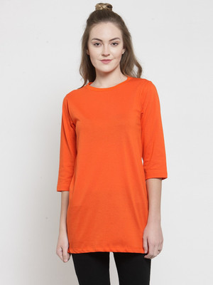KALT Casual 3/4 Sleeve Solid Women Orange Top