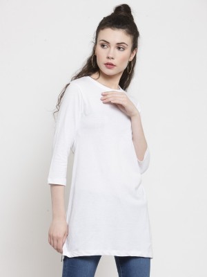 KALT Casual 3/4 Sleeve Solid Women White Top