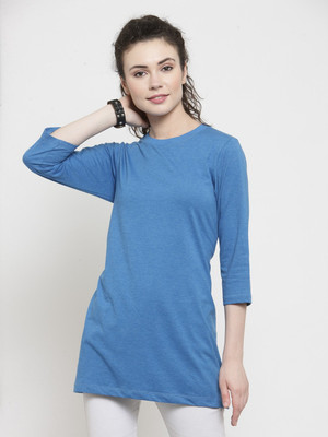KALT Casual 3/4 Sleeve Solid Women Light Blue Top