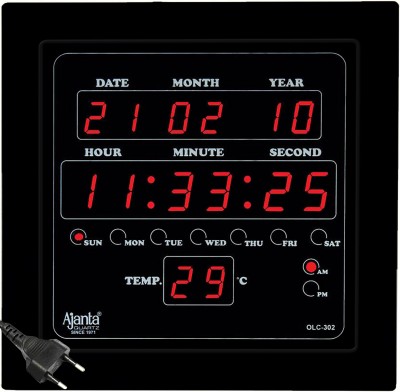 AJANTA Digital 25.4 cm X 25.4 cm Wall Clock(Red, Black, With Glass, Standard)