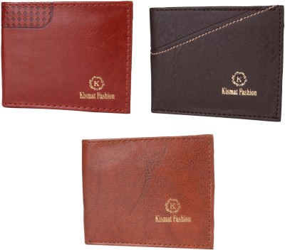 Kismat Fashion Men Casual Brown, Black Genuine Leather Wallet(7 Card Slots, Pack of 3)