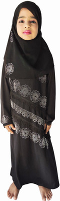 BINISH Polyester Self Design Burqa With Hijab(Black)