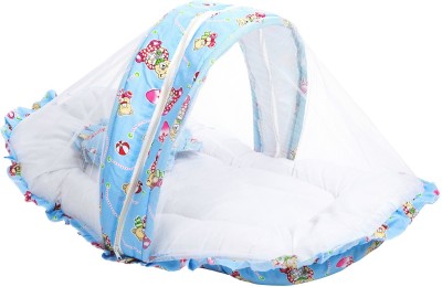 VParents Little champ Baby Bedding set with Mosquito net and pillow Foldable Bed(Fabric, Blue) at flipkart