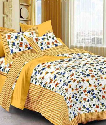 RAJDEVI JAIPUR PRINTS 251 TC Cotton Double, King Printed Fitted & Flat Bedsheet(Pack of 1, Yellow)