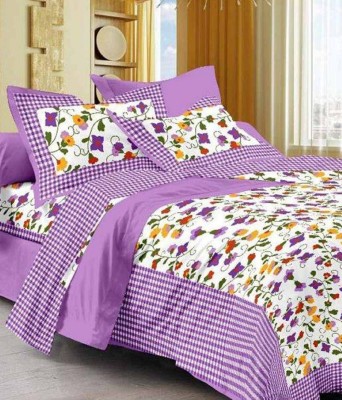 RAJDEVI JAIPUR PRINTS 251 TC Cotton Double, King Printed Fitted & Flat Bedsheet(Pack of 1, PURPAL)