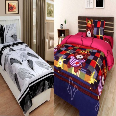 Chacha Chachi Gift Store 180 TC Polycotton Single Cartoon Flat Bedsheet(Pack of 2, purple & black)