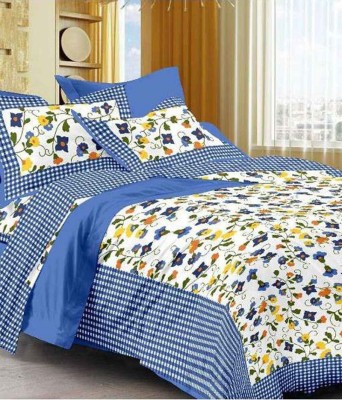 RAJDEVI JAIPUR PRINTS 251 TC Cotton Double, King Printed Fitted & Flat Bedsheet(Pack of 1, Blue)