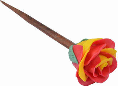 Unique Indian Crafts Hand made wooden Juda stick with procelain clay work Bun Stick(Multicolor)