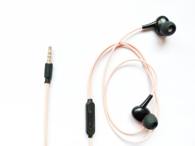 Moziv EX-4 Headphone Orange With Mic Wired Headset with Mic(Orange, In the Ear)