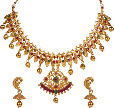 JEWELS GURU Alloy Gold-plated Gold, Green, Maroon Jewellery Set(Pack of 1)