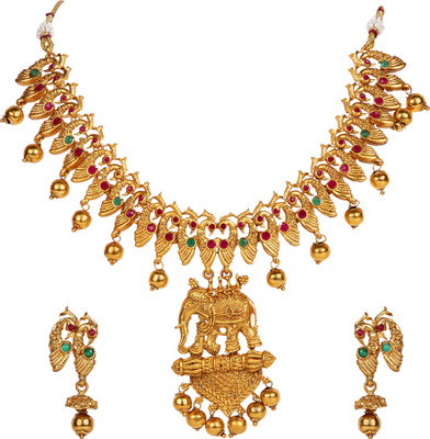 JEWELS GURU Alloy Gold-plated Gold, Green, Maroon Jewellery Set(Pack of 1)