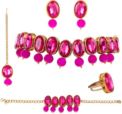 JEWELS GURU Alloy Gold-plated Pink, Gold, White Jewellery Set(Pack of 1)