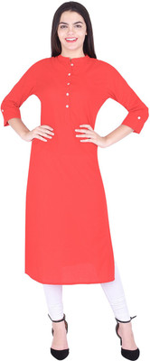 Owskrti Women Solid Straight Kurta(Red)