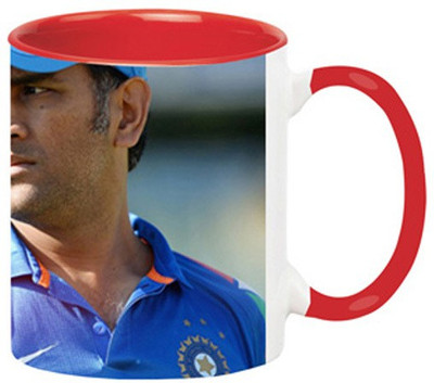 ARTBUG Ms Dhoni -1085-Red Ceramic Coffee Mug(350 ml)