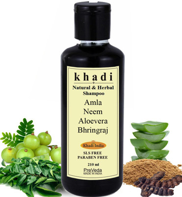 PreVeda Khadi Neem Aloevera Amla Bhringraj Shampoo Natural & Herbal Best Anti Hair Fall Shampoo/Cleanser Sls & Paraben Free(210 ml)