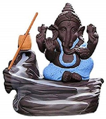 Puja N Pujari Ganesha / Ganapathi Backflow Cone Incense Holder Decorative Showpiece for Home D�cor Decorative Showpiece  -  11 cm(Polyresin, Blue)