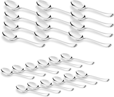 Sumeet 1.6mm Thick Stainless Steel Premium Quality Spoon set of 24 Pc (Baby / Medium Spoon 12 Pc , Dessert / Table Spoon 12 Pc) Steel Dessert Spoon Set(Pack of 24)