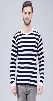 AD & AV Striped Men Round Neck Blue T-Shirt