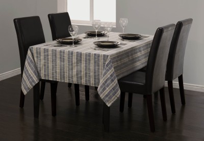 Home Colors Striped 6 Seater Table Cover(Blue, Beige, Cotton, Polyester)
