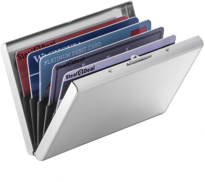 StealODeal Water-Resistant Stainless Steel Silver Metal Debit/Credit Business Atm 6 Card Holder(Set of 1, Silver)