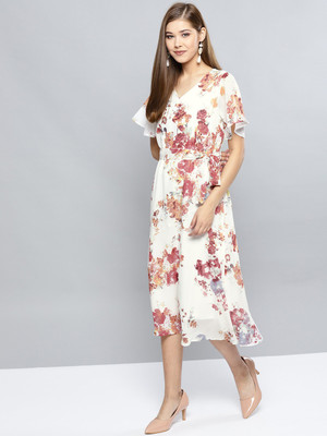 HARPA Women A-line White Midi/Calf Length Dress