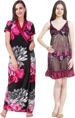 YUALIN CREATION Women Nighty with Robe(Multicolor)