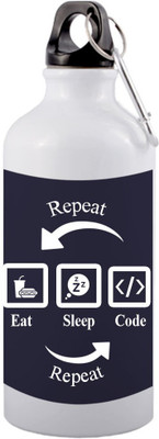 COLOR YARD best Repeat Eat Sleep Code Repeat on white 600 ml Sipper(Pack of 1, White, Aluminium)