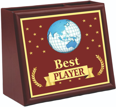 Aark India 2 Compartments ABS Plastic Best Player Labelled on it. Table Top Gift (PC00634) Desk Organizer(Brown)