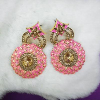 Saizen Pink Stone Stud Earring Centeric Crystal Stone for Women & Girls Jewellery Pearl Alloy Chandbali Earring