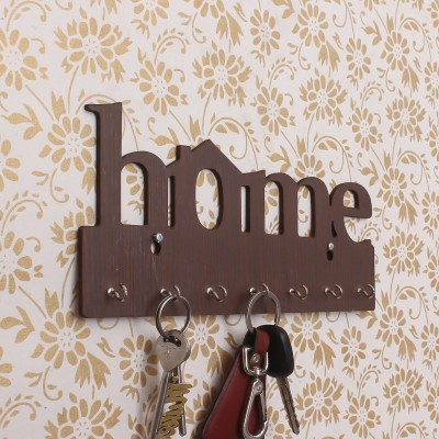 eCraftIndia Home Theme Wood Key Holder(7 Hooks, Brown)