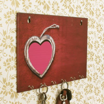eCraftIndia Heart Theme Wood Key Holder(6 Hooks, Pink)