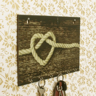 eCraftIndia Heart made of Rope Theme Wood Key Holder(6 Hooks, Brown)