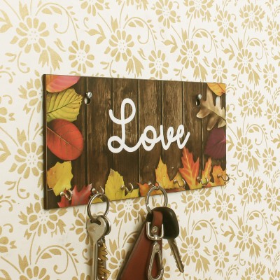 eCraftIndia Love Theme Wood Key Holder(7 Hooks, Brown)