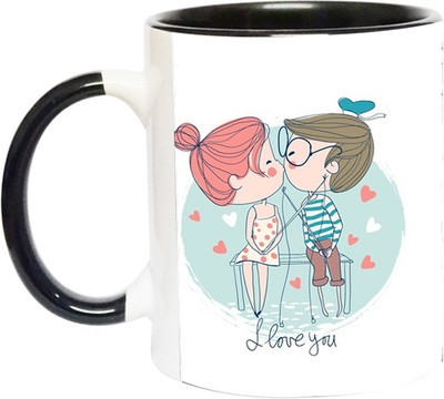 ARTBUG Couple Kissing-1669-BLK Ceramic Coffee Mug(350 ml)