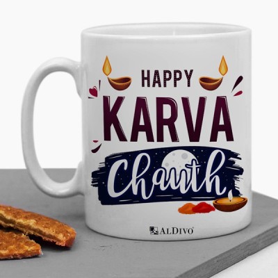 alDivo Printed Premium Quality Designed Happy Karwa Chauth Ceramic Coffee Mug(350 ml)