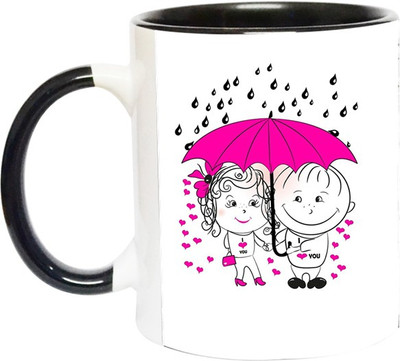 ARTBUG Couple Enjoying Rain-1664-BLK Ceramic Coffee Mug(350 ml)