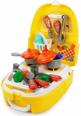 TradVision Cooking Backpack Set For Little Chef Real Action Portable Kitchen Play Set With 25 Pcs