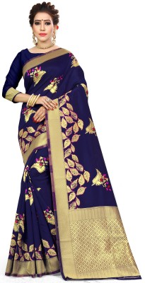 Kuki Fashion Embellished Kanjivaram Jacquard, Art Silk Saree(Dark Blue)